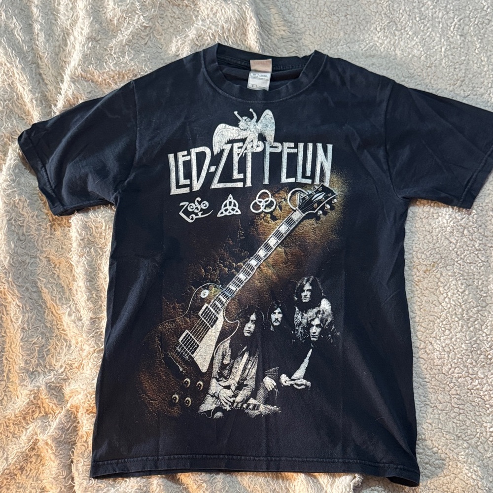 Black Led Zeppelin Graphic Tee with Gold Accent